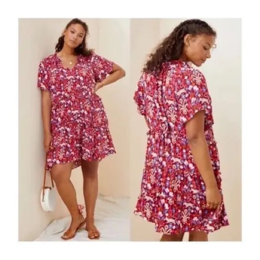 Anthropologie Floral Mini Dress in Red and Pink